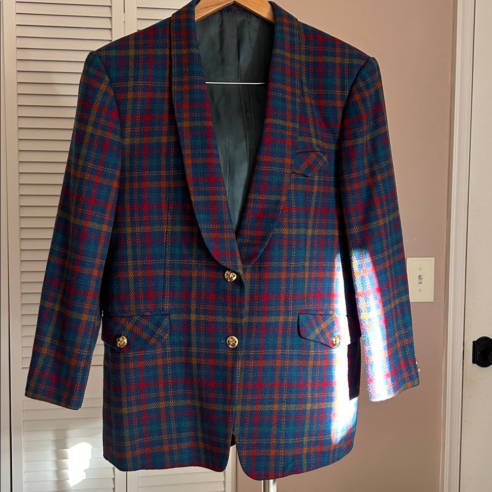 Vintage colorful plaid single button blazer size M to L see measurements below